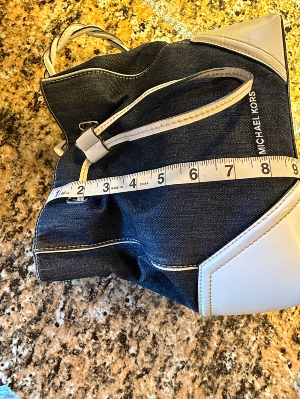 Michael Kors Navy Denim and White Drawstring Shoulder Bag - Picture 9 of 13